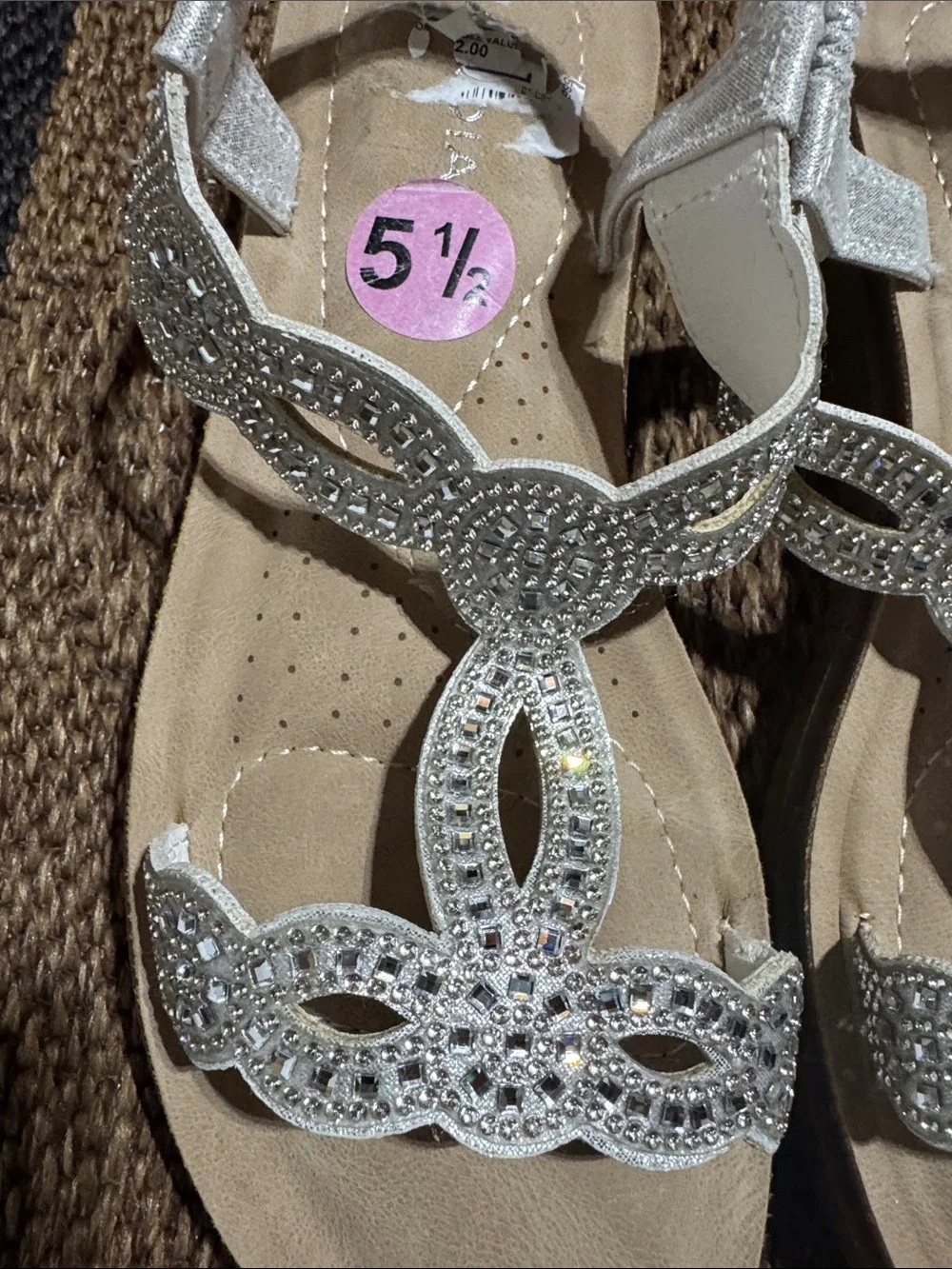 Girls' Silver Rhinestone Sandals - Beige Footbed